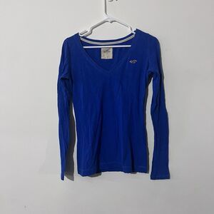 Vtg Y2K Womens Hollister V-Neck Long Sleeve T Shirt Navy Blue Sz S Bella Elena